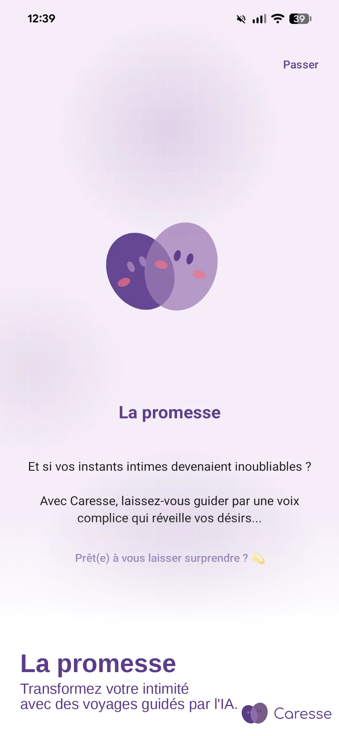 Caresse — écran d'accueil