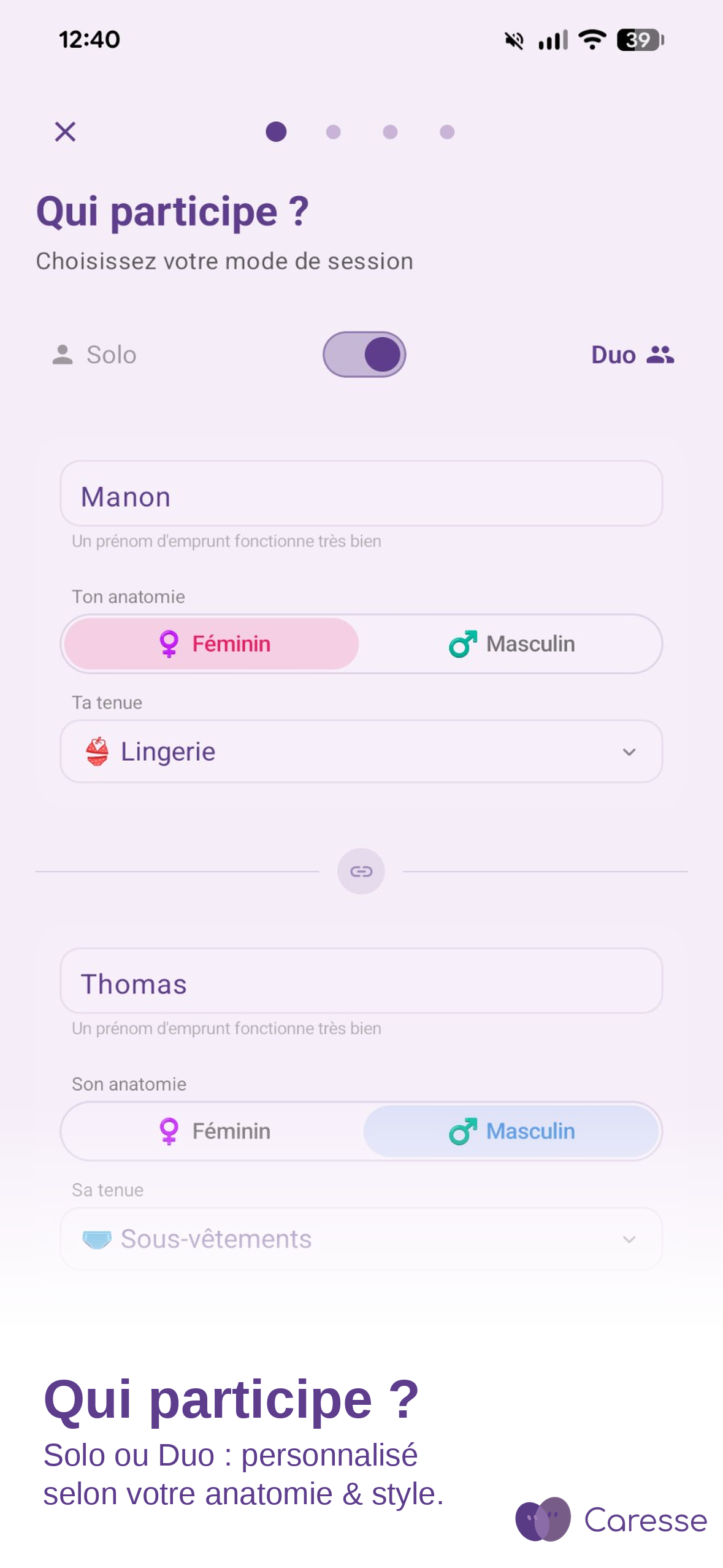 Qui participe — choisissez solo ou duo, personnalisez vos profils