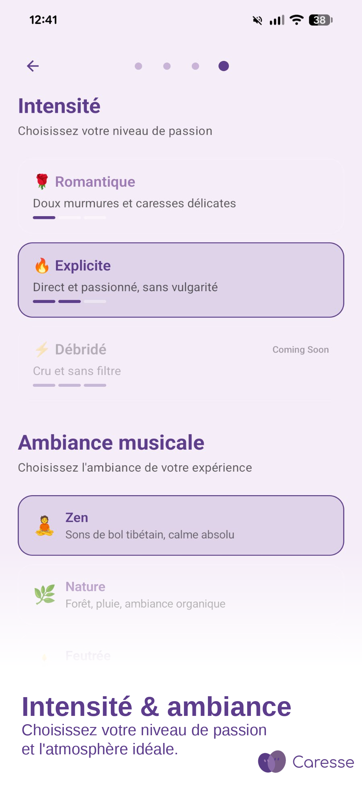 Intensité et ambiance musicale — romantique, explicite, zen, nature